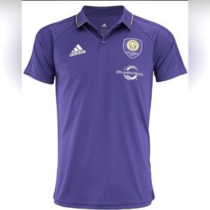 ADIDAS MLS MEN'S ORLANDO CITY SC CLIMALITE 3-STRIPE COACHES POLO, PURPLE